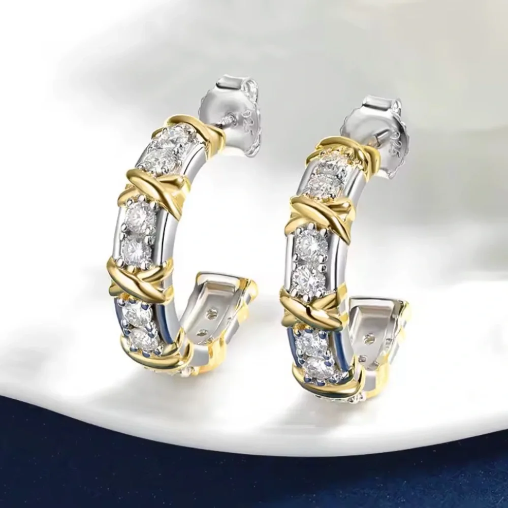 - Tiffany Style-Gold and Silver Hoop Earrings
